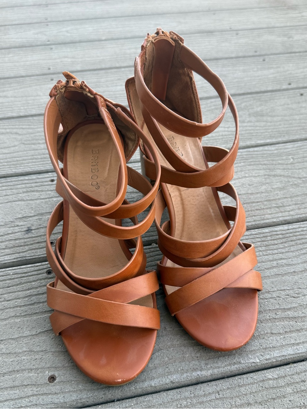 brown Bamboo strappy heels